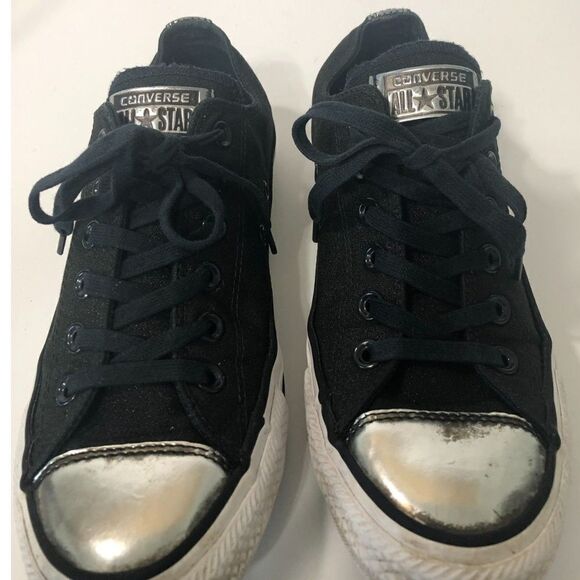 CONVERSE Sneaker Women's Size 8 Black All Star Low Top Brush-Off Leather Toecap - Picture 9 of 10